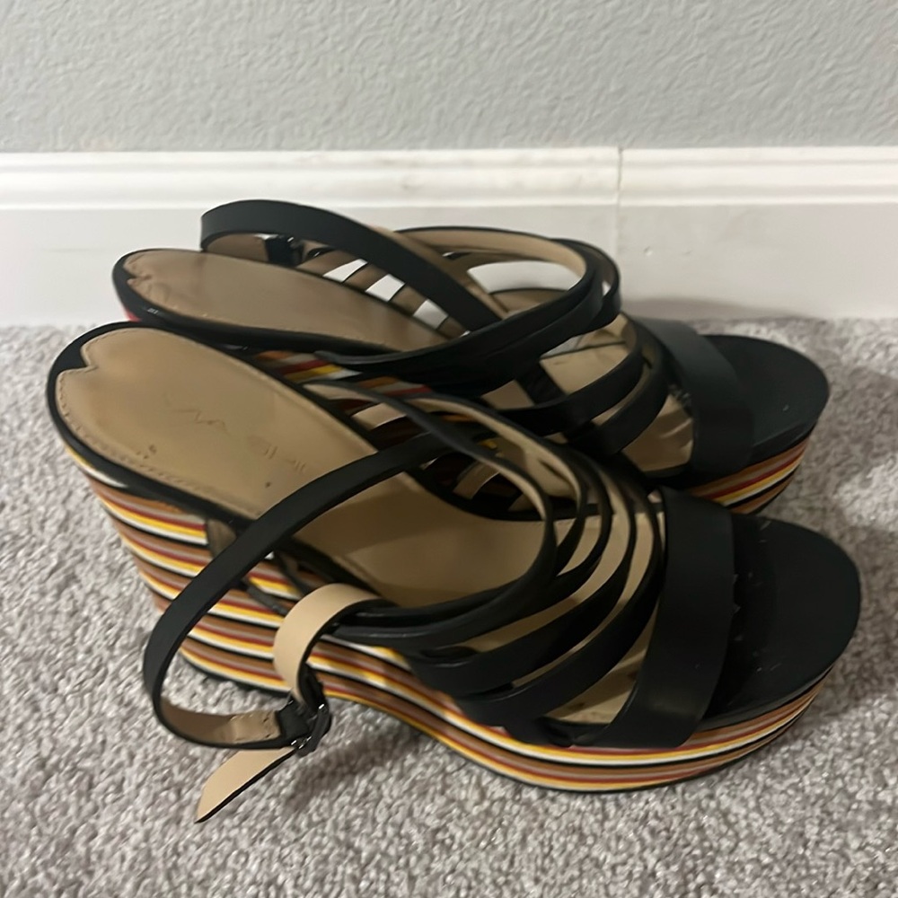 Via Spiga leather wedges with colorful striped wedge